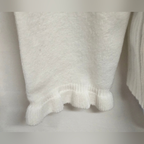 French Connection Sweater L Bright White Turtle Neck Mock Long Sleeve Ruffled - Picture 2 of 6